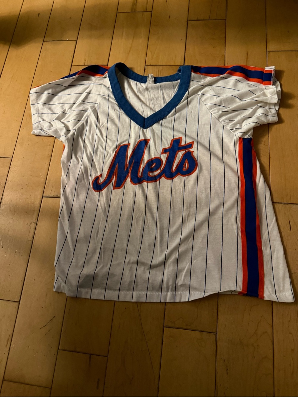 Mets Women's V-Neck Baseball Jersey in White and Blue